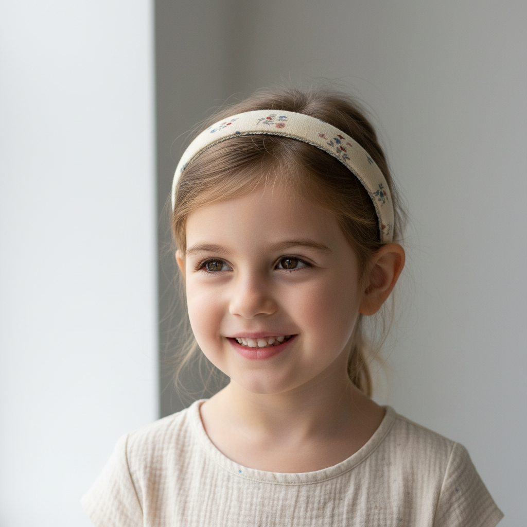 Cerchietto in cotone Écru indossato da bambina