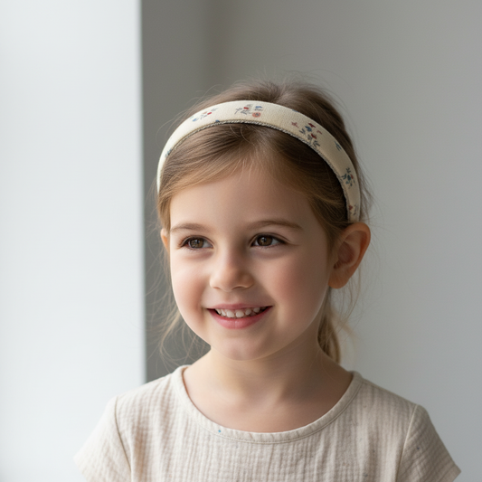 Cerchietto in cotone Écru indossato da bambina