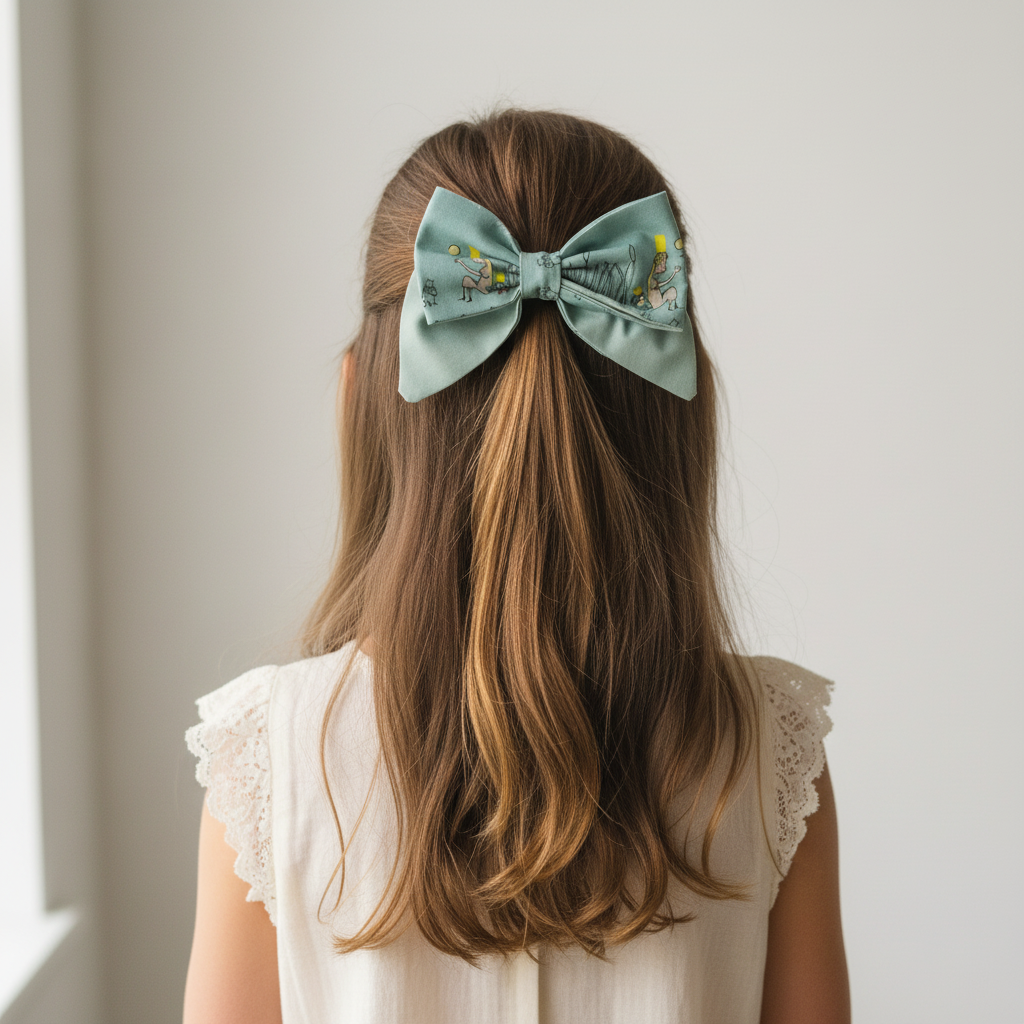 Vista posteriore bambina con Fiocco Verde Principe Ranocchio