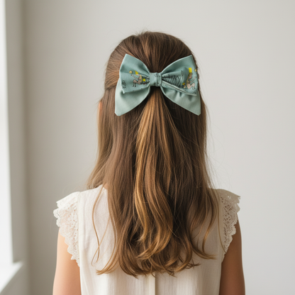 Vista posteriore bambina con Fiocco Verde Principe Ranocchio