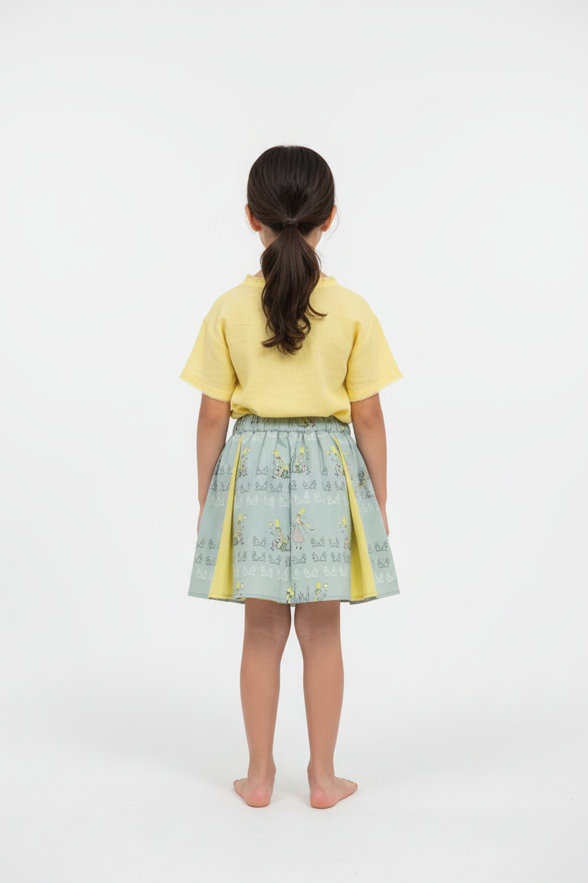 Vista posteriore completa modella con Gonna Masha bicolore Principe Ranocchio