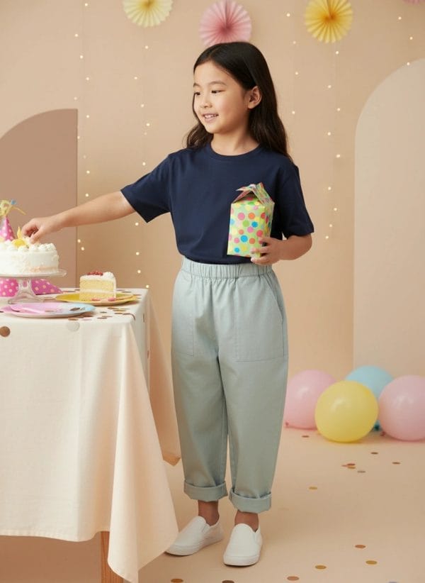 Pantalone Cropped in Popeline Panna Azzurro polvere e denim Compleanno di Farway Milano