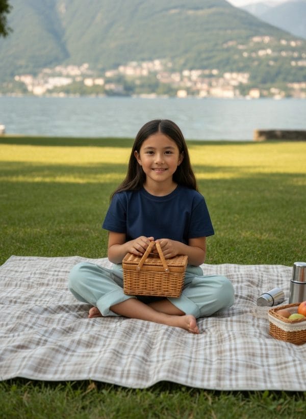 Pantalone Cropped in Popeline Panna Azzurro polvere e denim Picnic al parco di Farway Milano