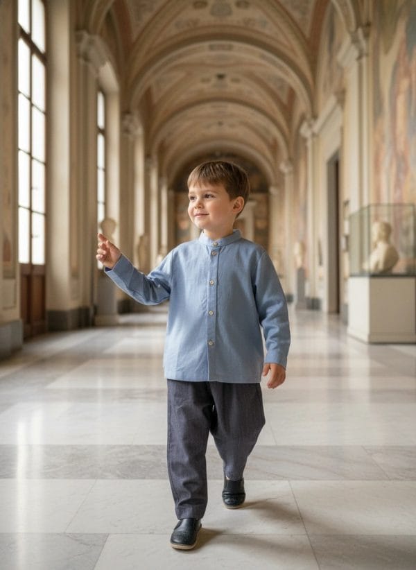 Camicia Coreana manica lunga Azzurro polvere e denim Pomeriggio al museo di Farway Milano