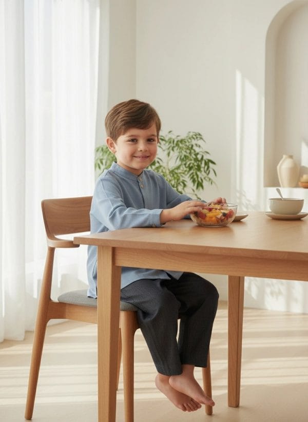 Camicia Coreana manica lunga Azzurro polvere e denim Pranzi semplici ed eleganti di Farway Milano