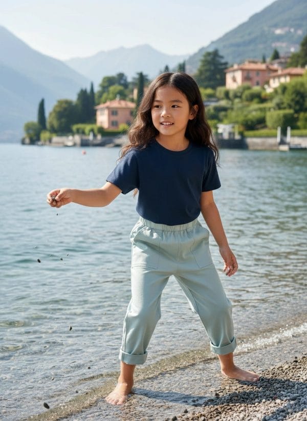 Pantalone Cropped in Popeline Panna Azzurro polvere e denim Weekend al lago di Farway Milano