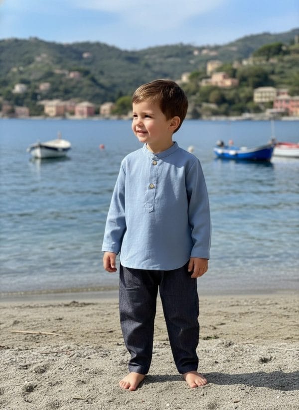 Camicia Coreana manica lunga Azzurro polvere e denim Weekend al lago di Farway Milano