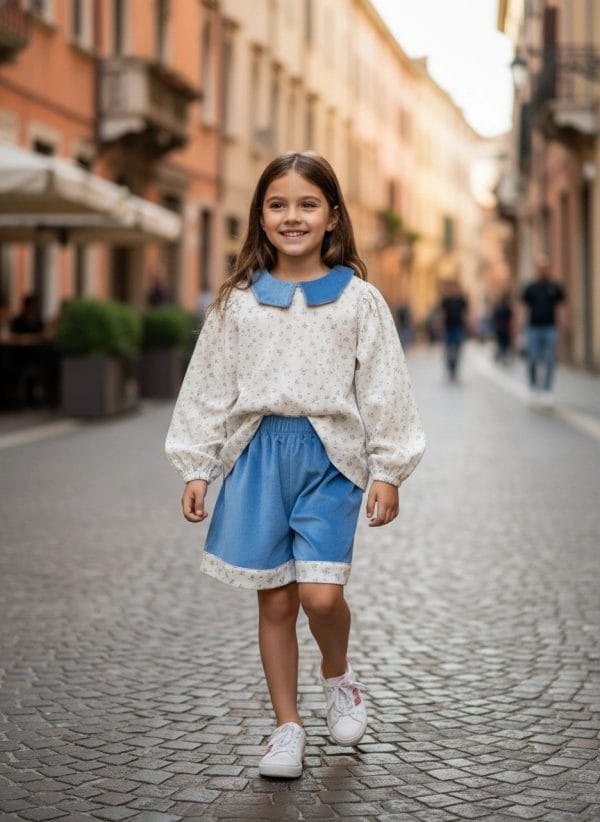 Camicia elegante con colletto Blu e azzurro intenso Passeggiata con mamma e papa di Farway Milano