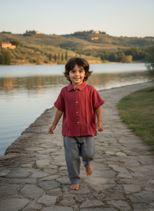 Camicia George in Mussola Bordeaux e mattone Weekend al lago di Farway Milano