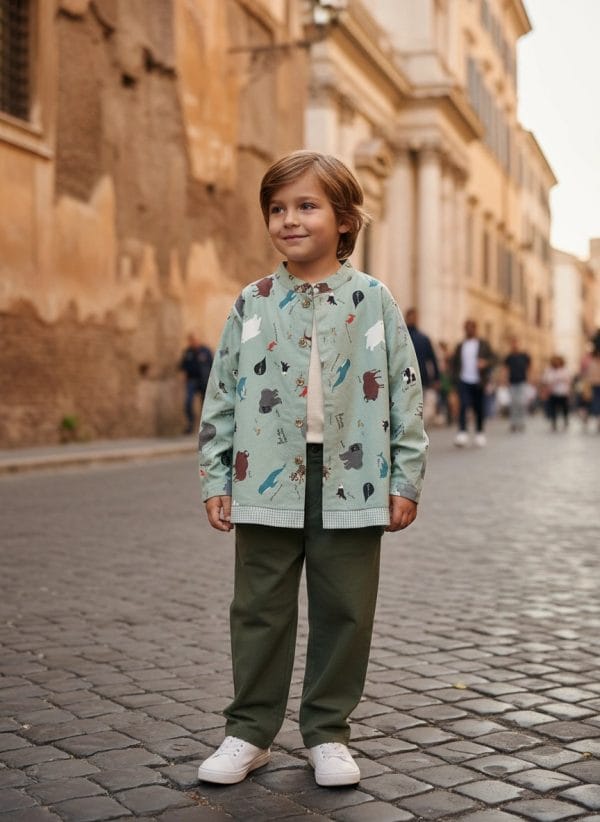 Camicia fantasia animali Fantasie: animali Passeggiata con mamma e papa di Farway Milano