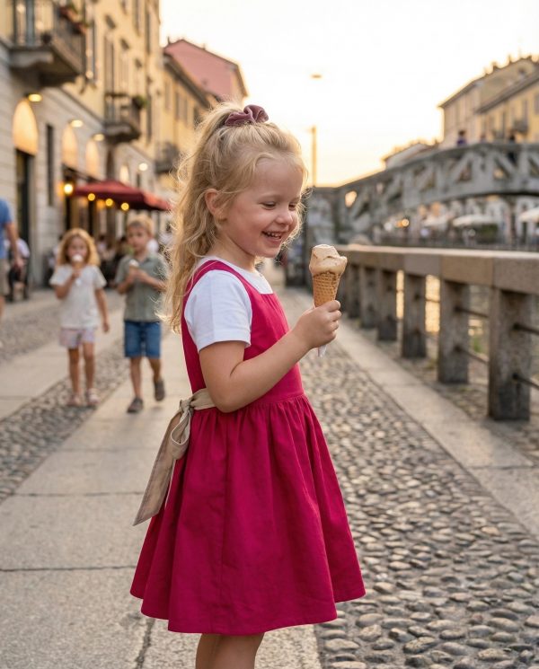 Abito Cerise Nuovo Fucsia e rosa vivace Una sera d'estate: gelato con gli amici di Farway Milano