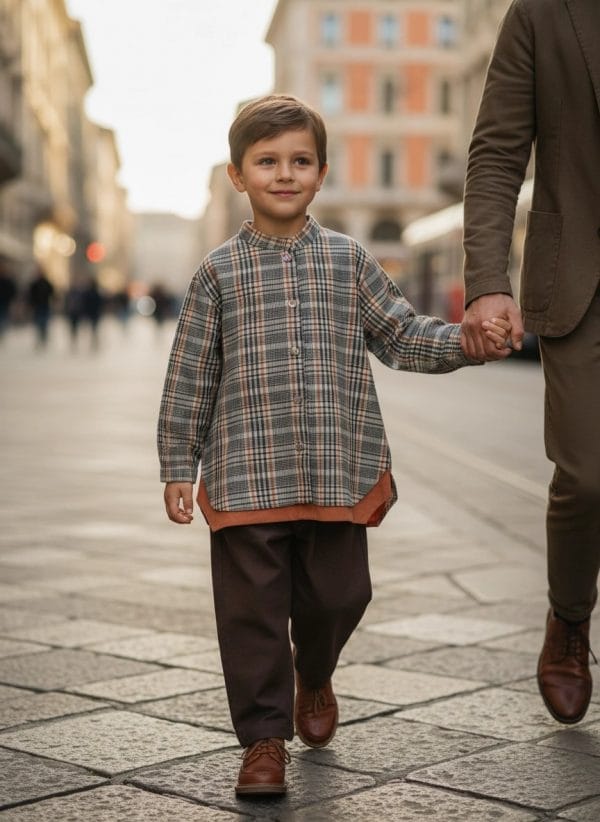 Camicia a scacchi Giallo e ocra Passeggiata con mamma e papa di Farway Milano