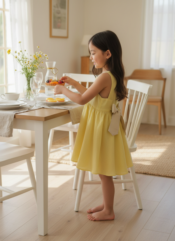 Abito Charlotte smanicato in mussola Giallo e ocra Pranzi semplici ed eleganti di Farway Milano