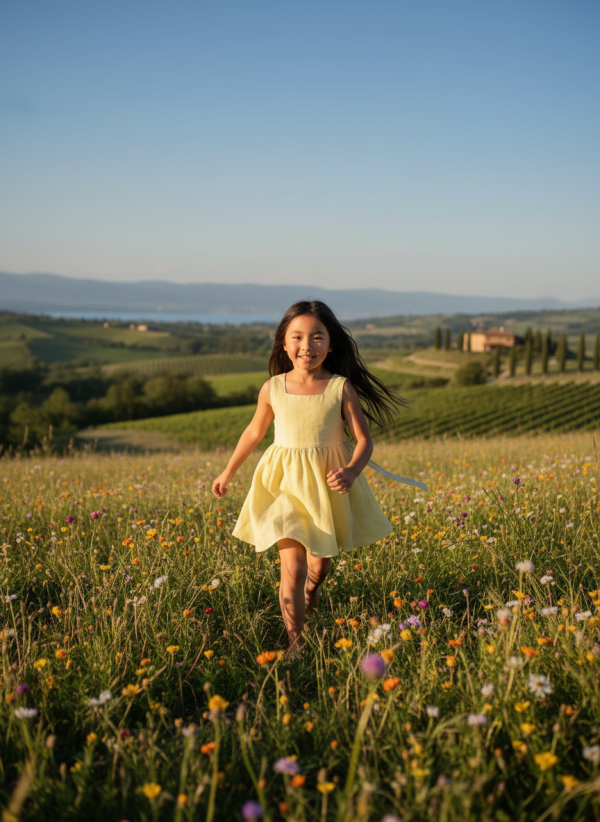 Abito Charlotte smanicato in mussola Giallo e ocra Weekend al lago di Farway Milano