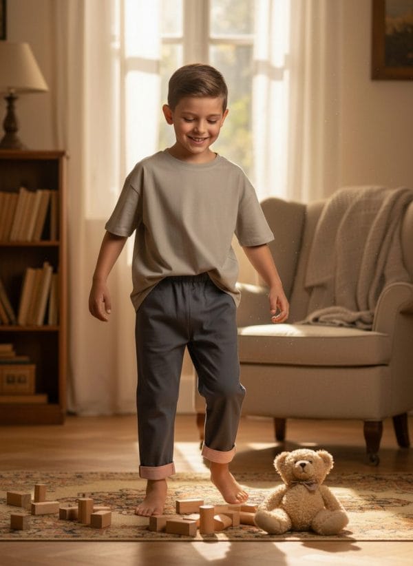 Pantalone Cropped in Popeline Grigio melange e chiaro A casa dei nonni di Farway Milano