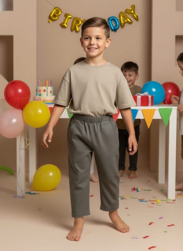 Pantalone Cropped in Popeline Grigio melange e chiaro Compleanno di Farway Milano