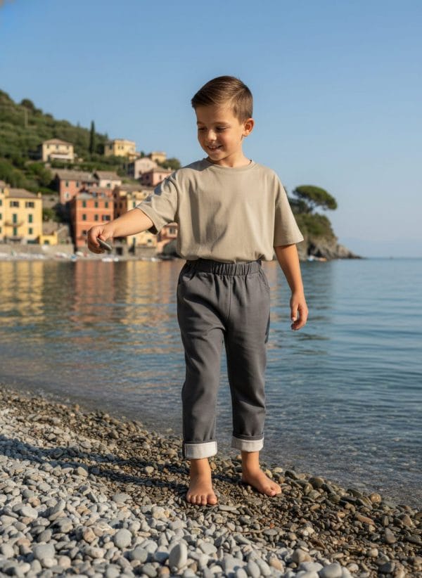 Pantalone Cropped in Popeline Grigio melange e chiaro Weekend al lago di Farway Milano