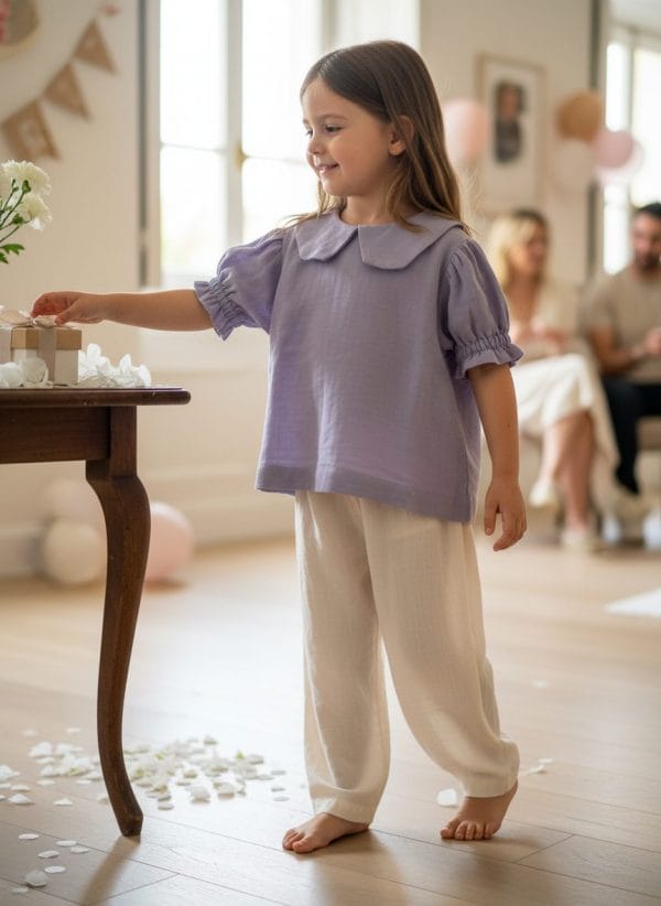 Camicia Masha manica corta a sbuffo Lilla e lavanda Cerimonia in famiglia di Farway Milano