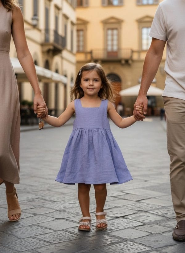 Abito Charlotte smanicato neonata Lilla e lavanda Passeggiata con mamma e papa di Farway Milano