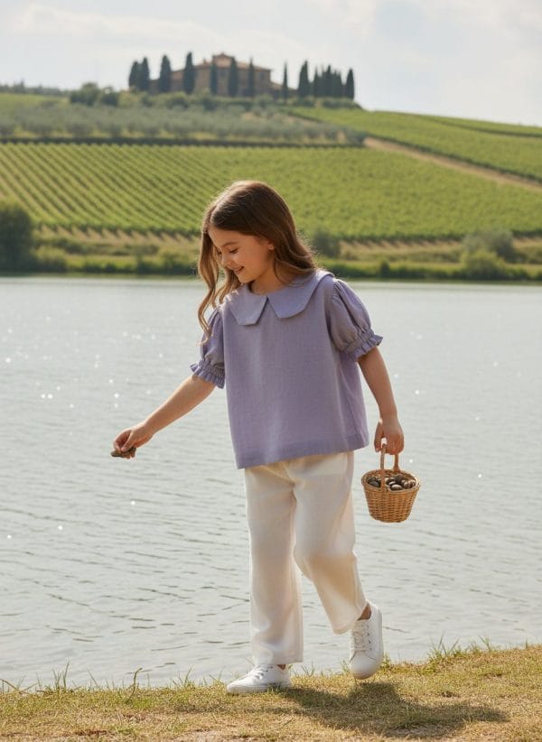 Camicia Masha manica corta a sbuffo Lilla e lavanda Weekend al lago di Farway Milano