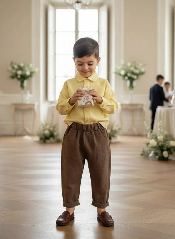 Pantalone lungo mussola nuovo Marrone e mocha Cerimonia in famiglia di Farway Milano