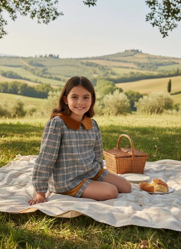 Camicia Scacchi con colletto in velluto Marrone e mocha Picnic al parco di Farway Milano