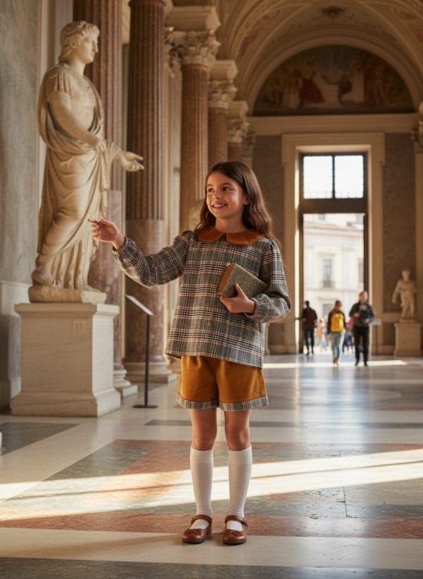 Camicia Scacchi con colletto in velluto Marrone e mocha Pomeriggio al museo di Farway Milano