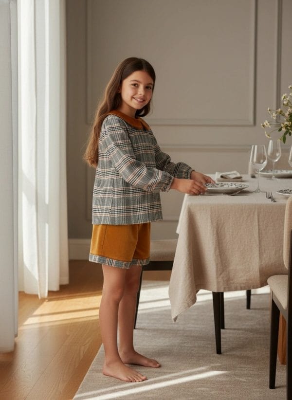 Camicia Scacchi con colletto in velluto Marrone e mocha Pranzi semplici ed eleganti di Farway Milano