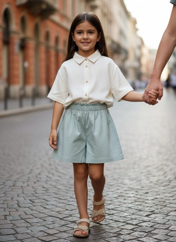 Pantaloncino svasato Popline new Off-white e cloud Passeggiata con mamma e papa di Farway Milano