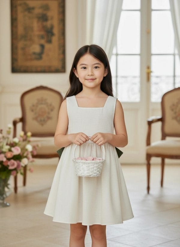 Abito Charlotte smanicato in lino Panna e avorio Cerimonia in famiglia di Farway Milano