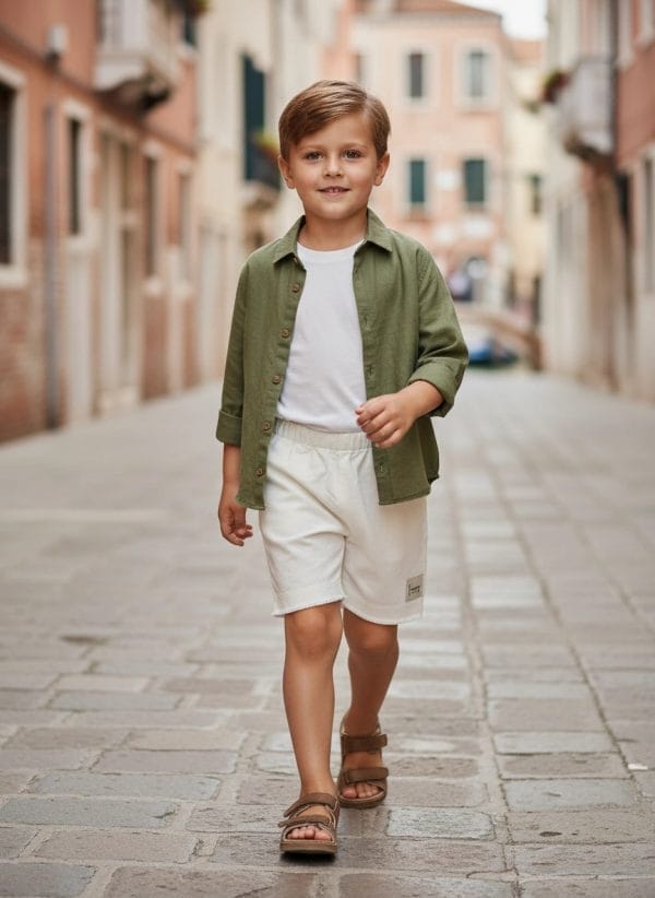 Pantalocino Capri sfilacciato Panna e avorio Passeggiata con mamma e papa di Farway Milano