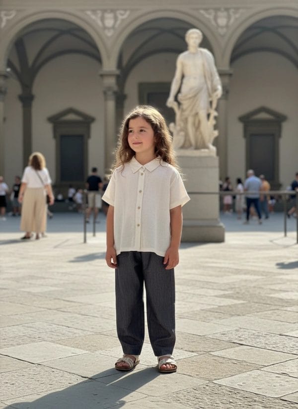 Camicia in lino manica corta Panna e avorio Pomeriggio al museo di Farway Milano