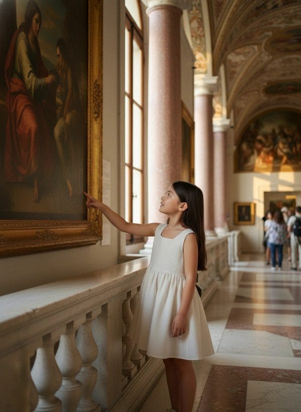 Abito Charlotte smanicato in lino Panna e avorio Pomeriggio al museo di Farway Milano