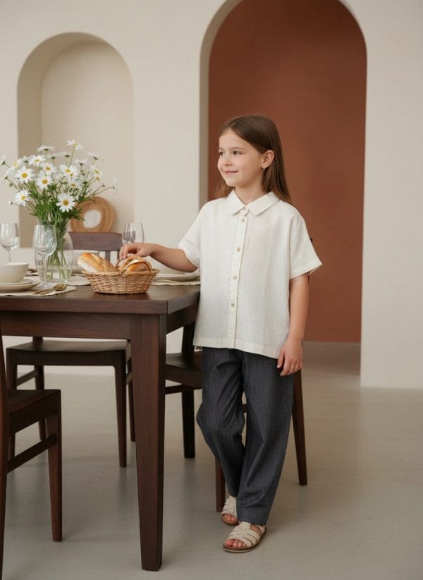 Camicia in lino manica corta Panna e avorio Pranzi semplici ed eleganti di Farway Milano