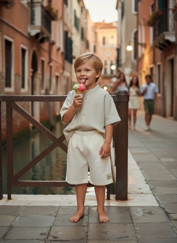 Pantaloncino Capri Panna e avorio Una sera d'estate: gelato con gli amici di Farway Milano