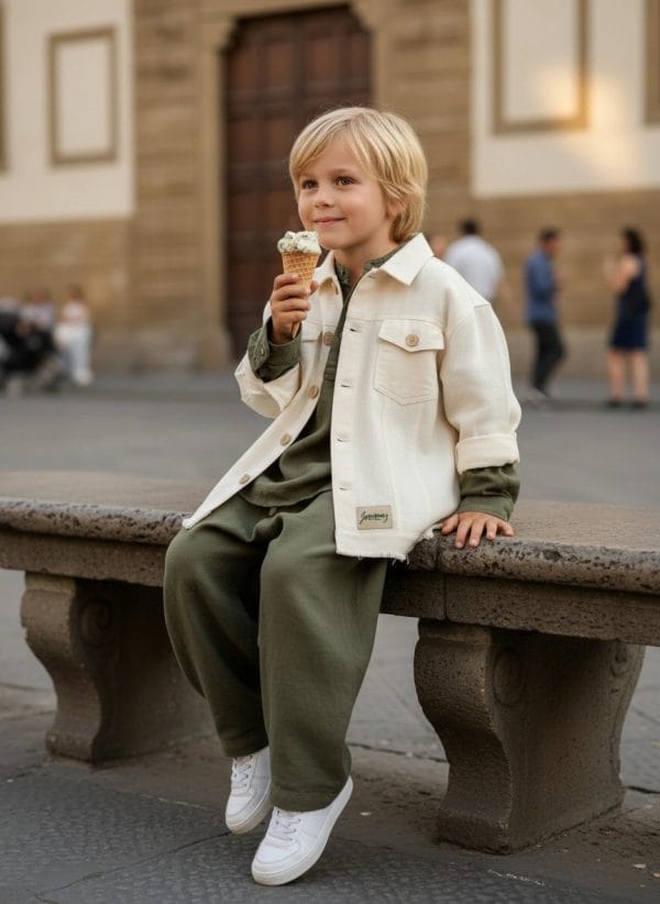 Giacca Lino Bianca Nuova Panna e avorio Una sera d'estate: gelato con gli amici di Farway Milano