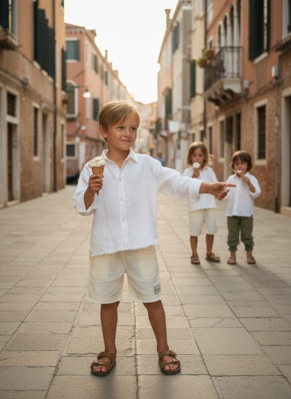 Pantalocino Capri sfilacciato Panna e avorio Una sera d'estate: gelato con gli amici di Farway Milano