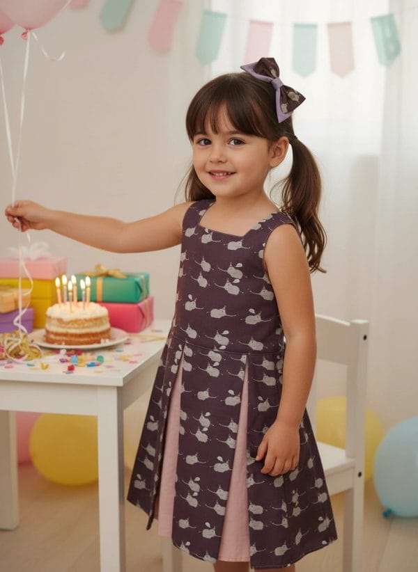 Abito Masha smanicato bicolore Elefantini Prugna profondo Compleanno di Farway Milano