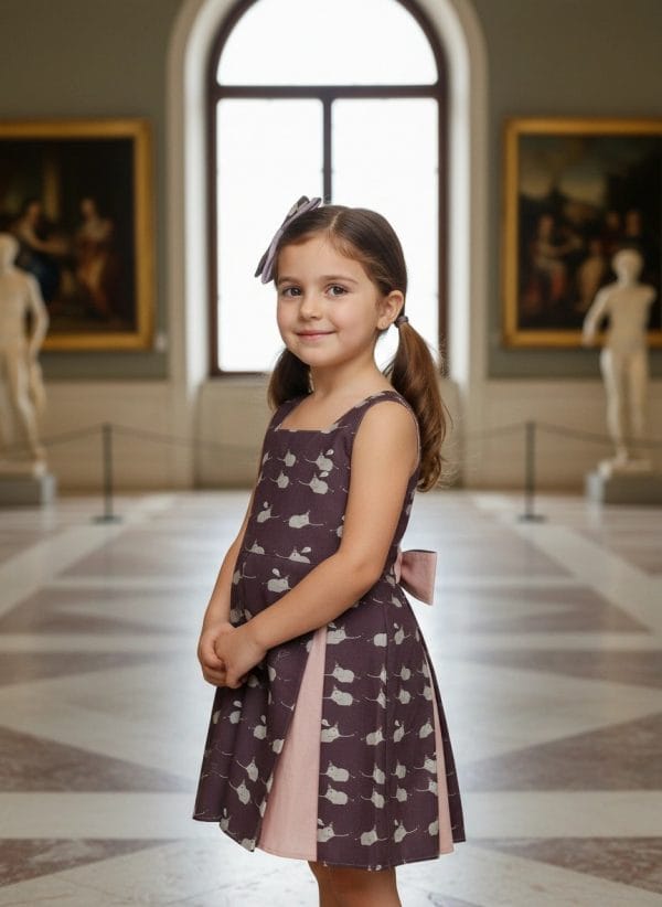 Abito Masha smanicato bicolore Elefantini Prugna profondo Pomeriggio al museo di Farway Milano