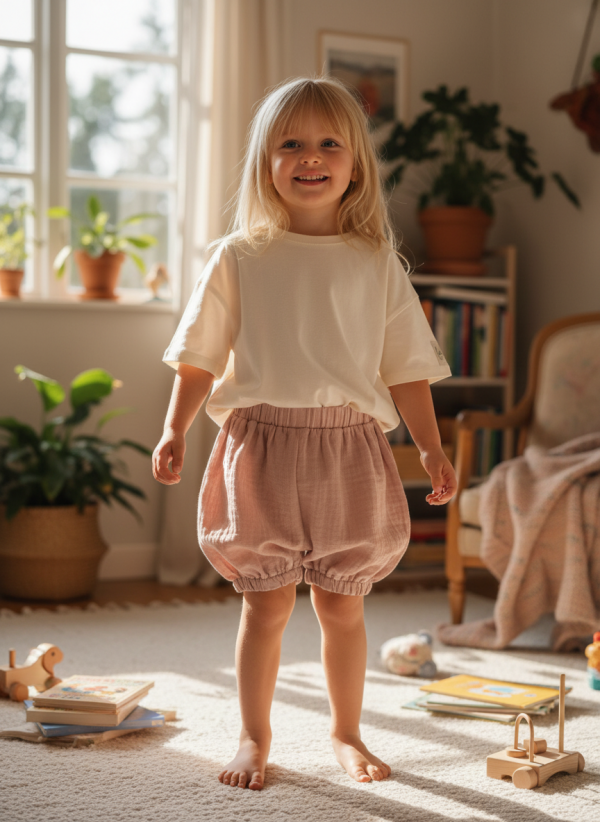 Pantaloncino a palloncino mussolina Rosa pastello e antico A casa dei nonni di Farway Milano