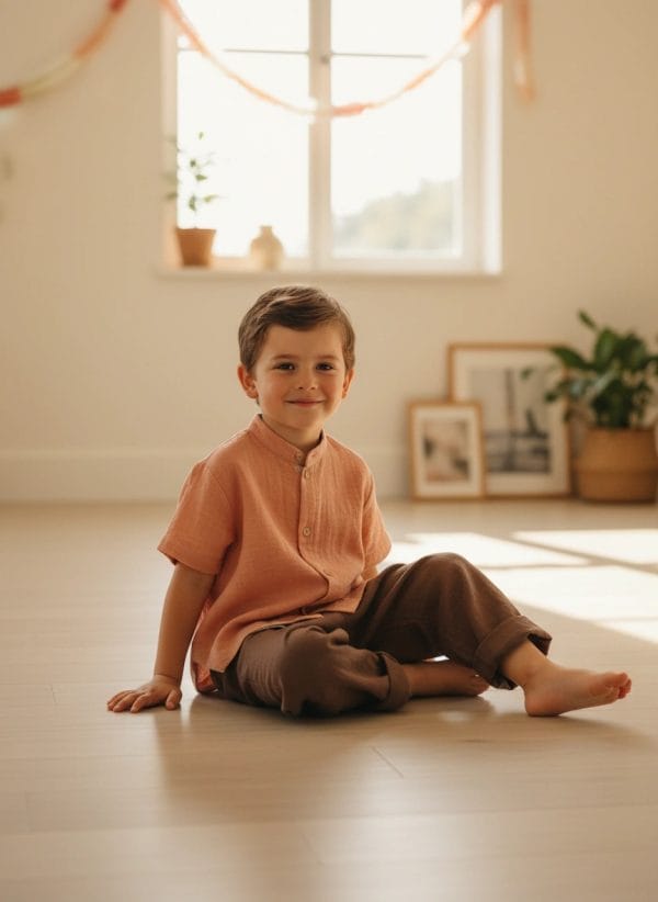 Camicia alla Coreana in Mussola Rosa pastello e antico Cerimonia in famiglia di Farway Milano
