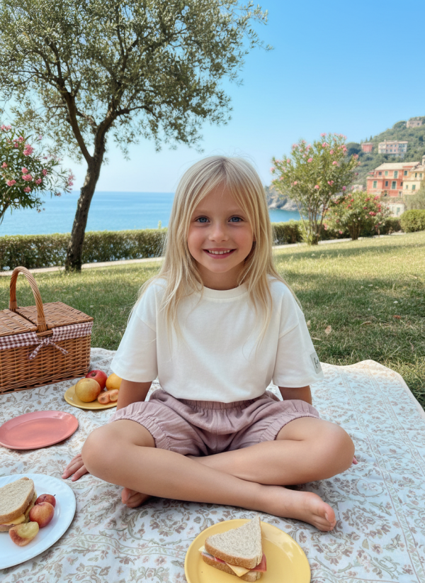 Pantaloncino a palloncino mussolina Rosa pastello e antico Picnic al parco di Farway Milano