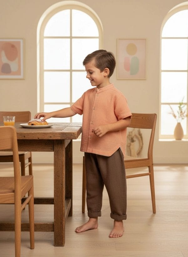 Camicia alla Coreana in Mussola Rosa pastello e antico Pranzi semplici ed eleganti di Farway Milano