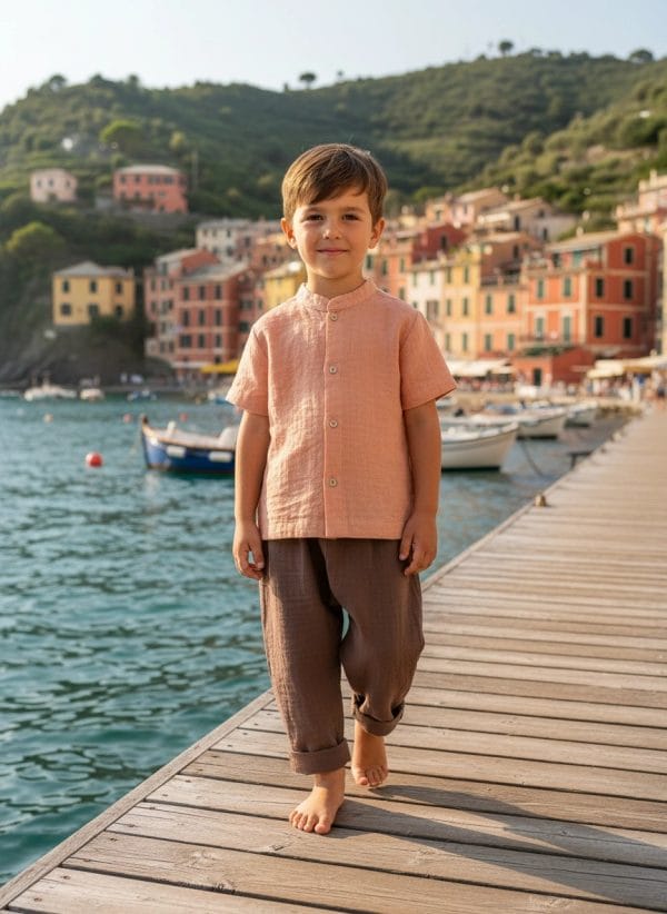 Camicia alla Coreana in Mussola Rosa pastello e antico Weekend al lago di Farway Milano