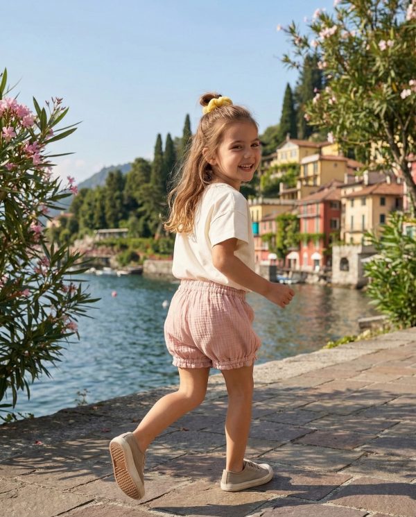 Pantaloncino a palloncino mussolina nuovo Rosa pastello e antico Weekend al lago di Farway Milano