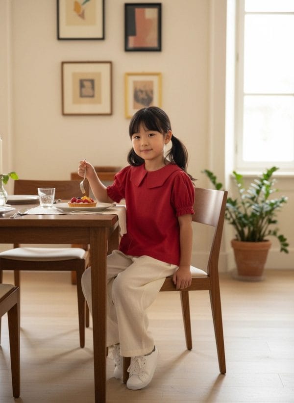 Camicia Masha manica corta a sbuffo Rosso e ciliegia Pranzi semplici ed eleganti di Farway Milano