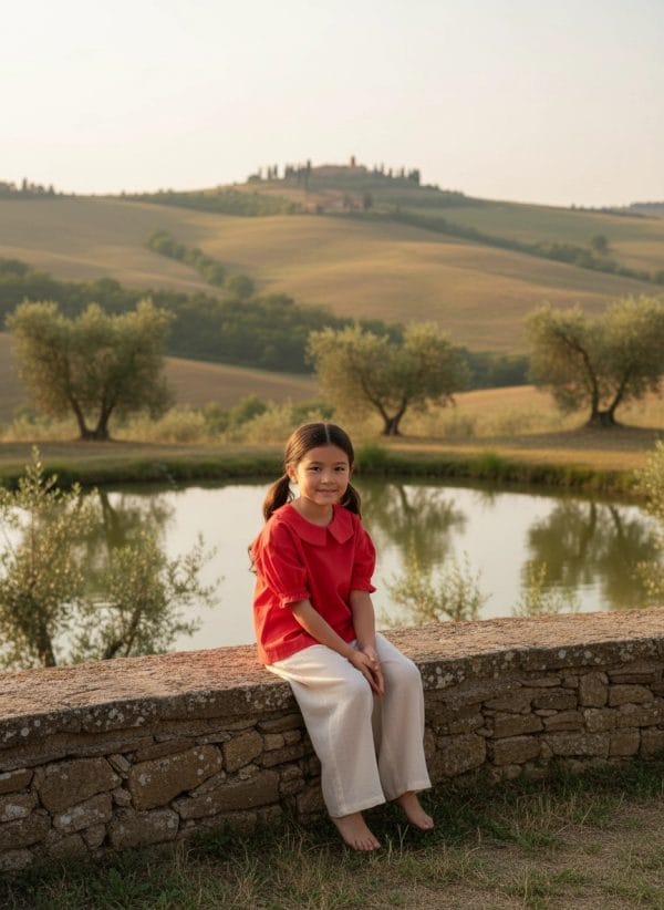 Camicia Masha manica corta a sbuffo Rosso e ciliegia Weekend al lago di Farway Milano