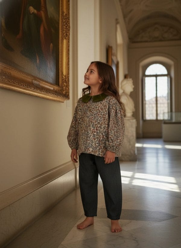 Camicia con colletto in velluto Verde bosco e scuri Pomeriggio al museo di Farway Milano