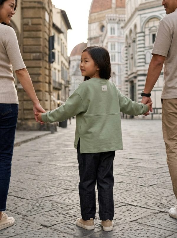 Felpa Lilo Verde salvia e aloe Passeggiata con mamma e papa di Farway Milano