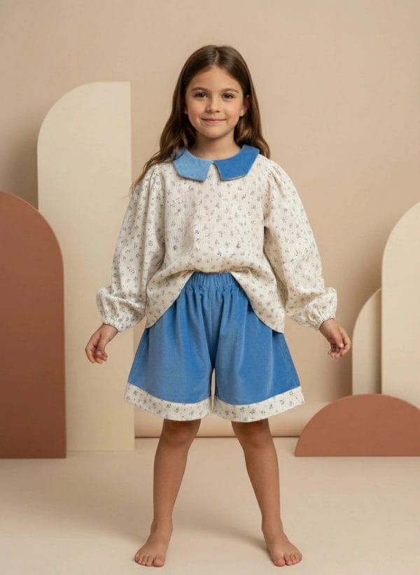 Pantaloncino in velluto Blu e azzurro intenso Front di Farway Milano